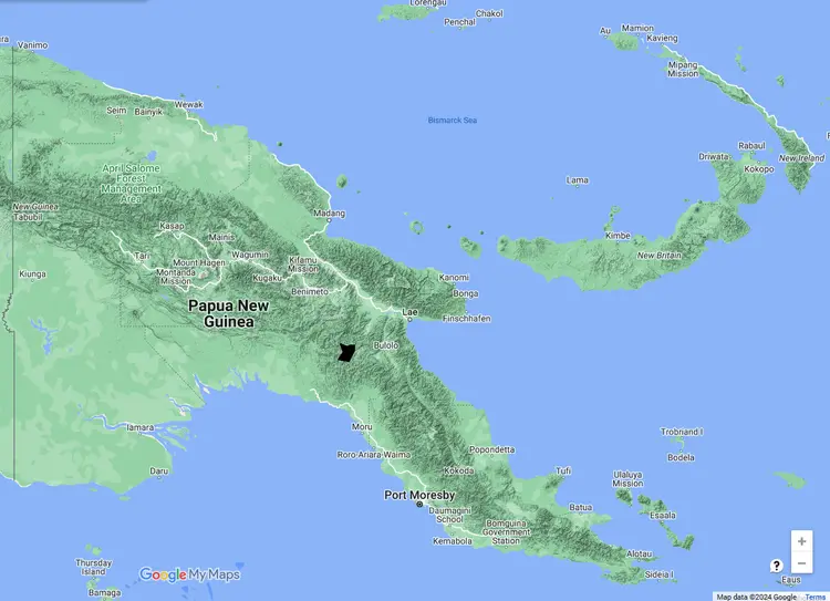 Map of Papua New Guinea with Menya location marked